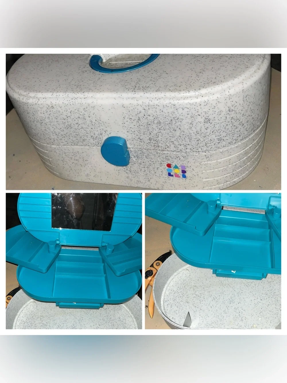 Caboodles Speckled White Case with Teal Blue Interior